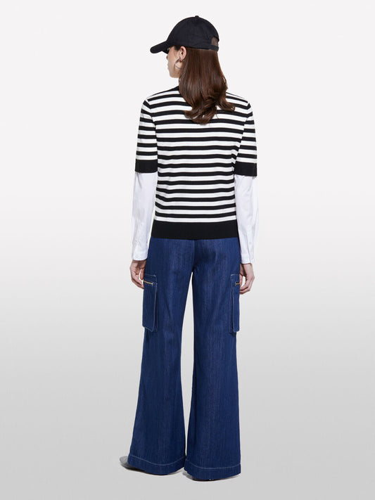 Cream white and black striped sweater