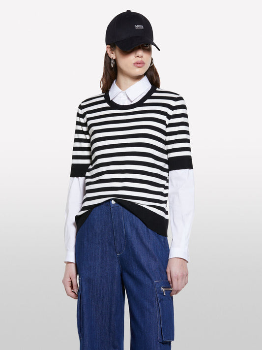 Cream white and black striped sweater