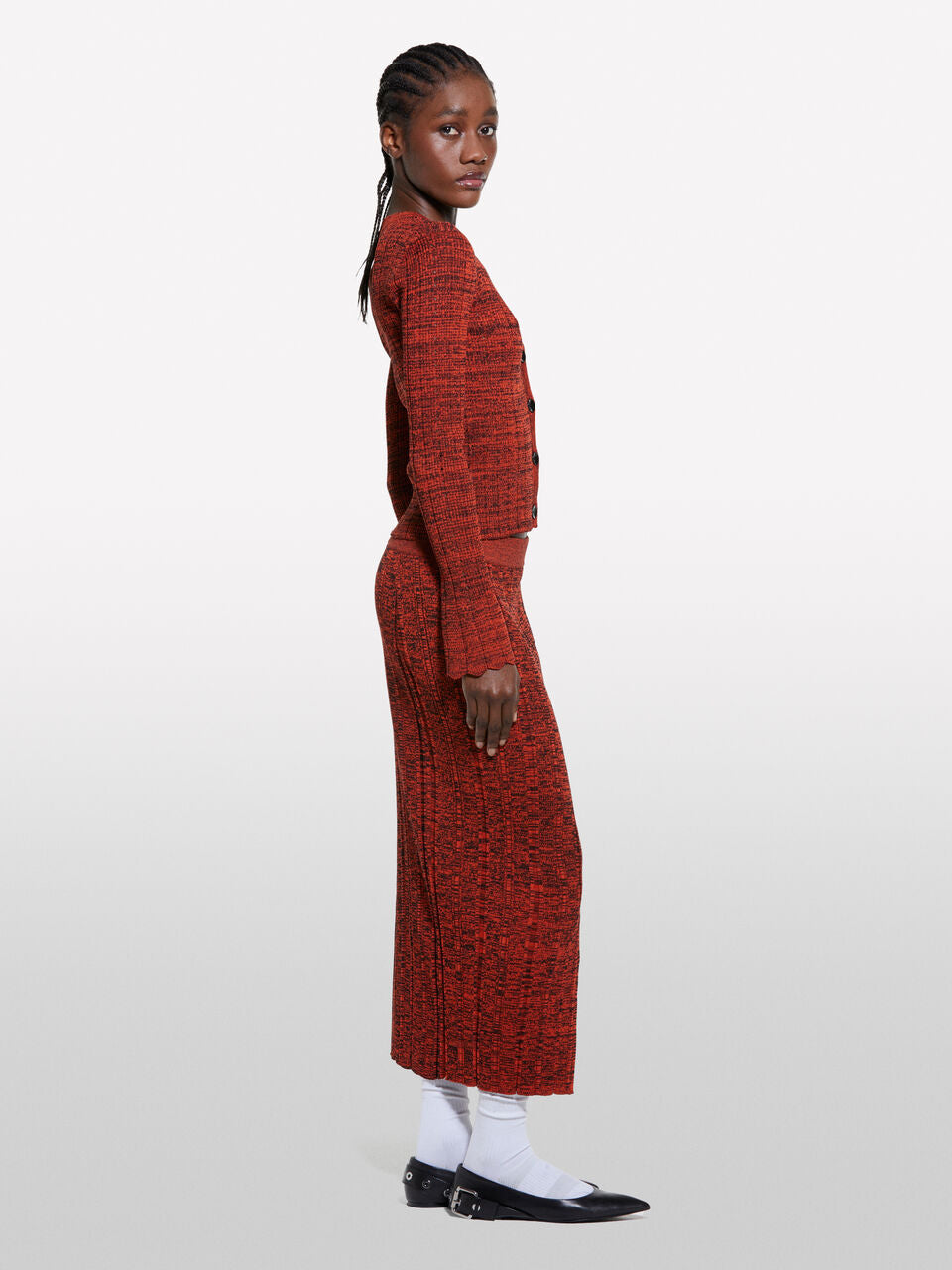 Red knit cardigan